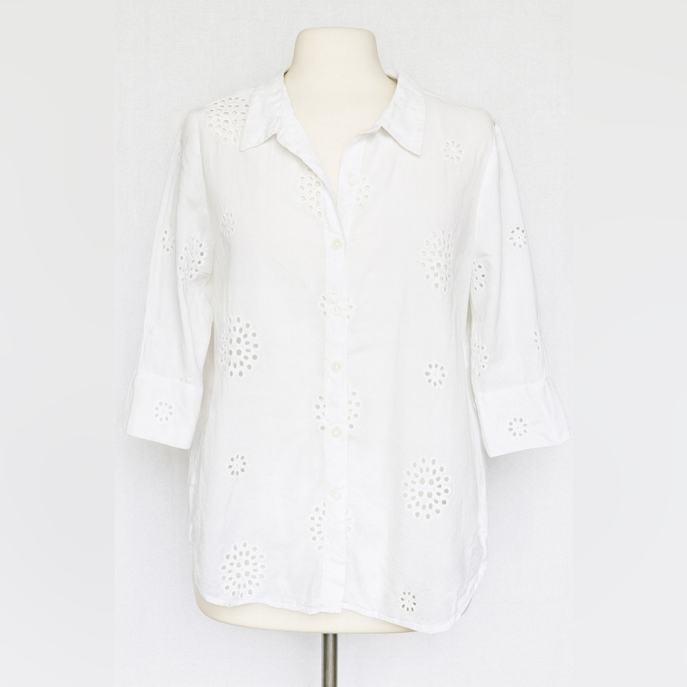 Cotton Women's White Button Down Eyelet Shirt 2X